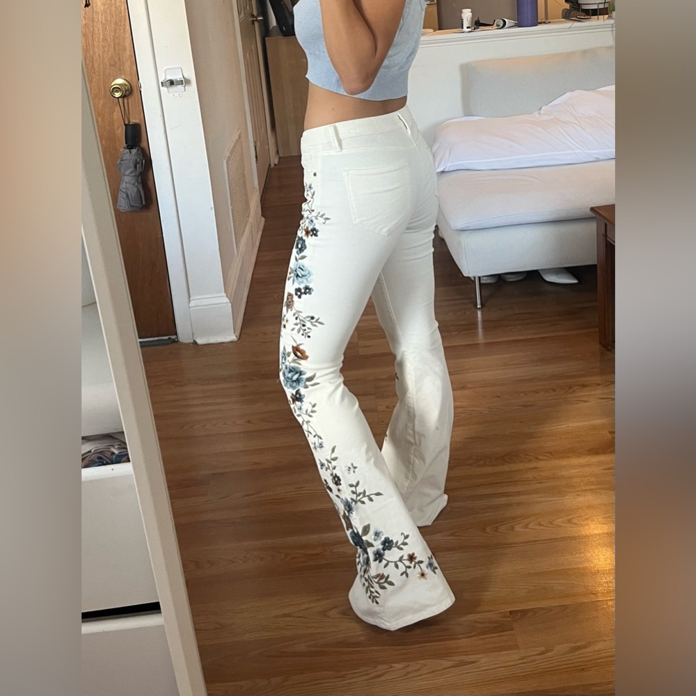 Driftwood floral embroidered flare pants